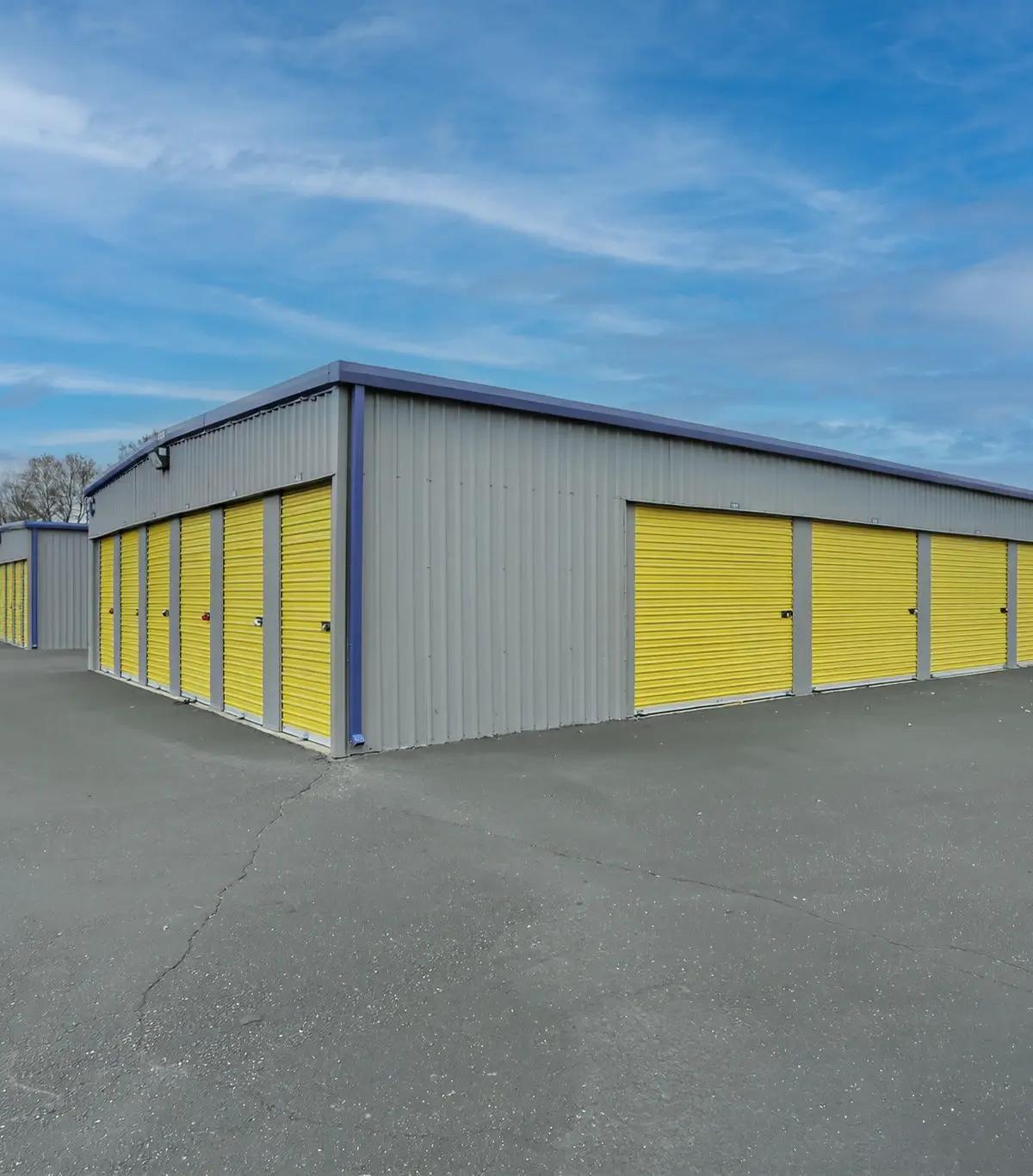 Exterior view of drive-up self-storage units in Chico, CA, on Esplanade.