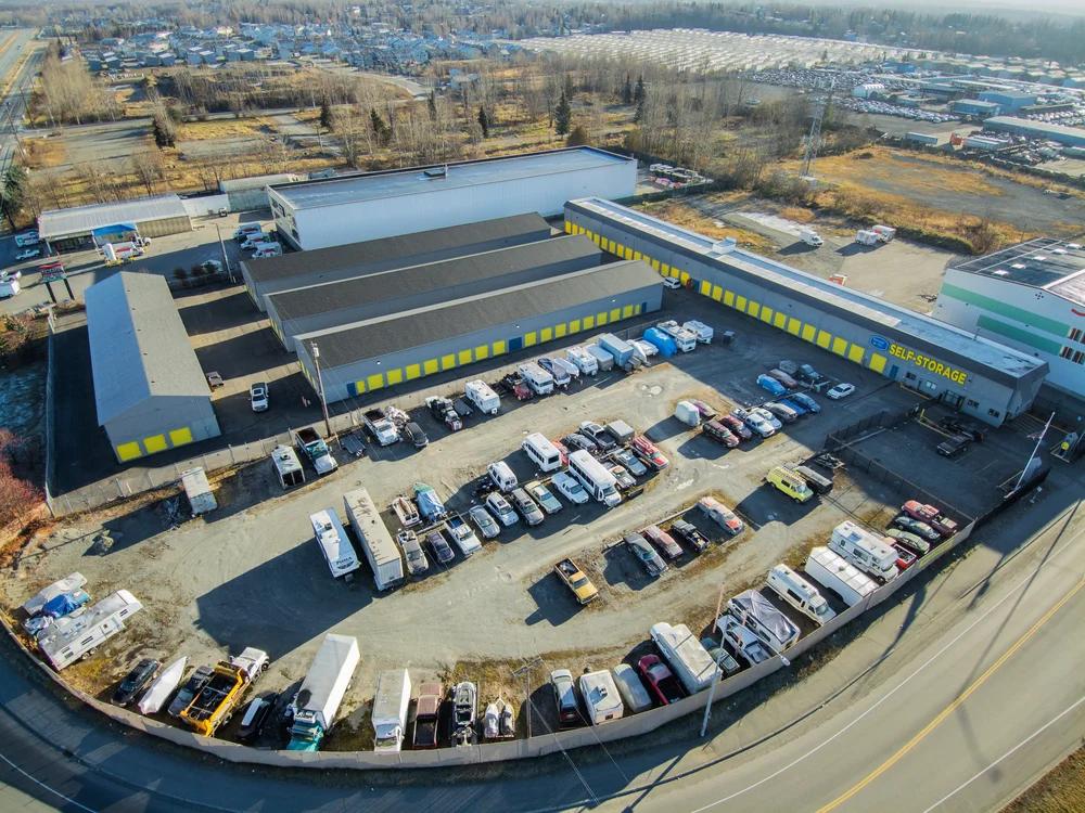 Indoor storage units and outdoor vehicle parking storage in Anchorage, at Boniface Parkway.