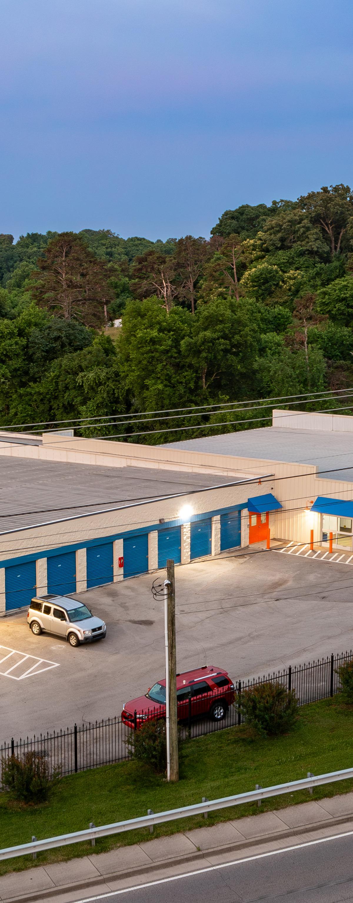 Outside aerial view of storage facility in Knoxville Tennessee